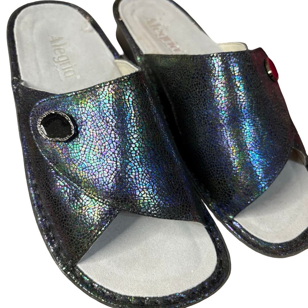 Alegria Iridescent Black Multi-Color Slide Sandals